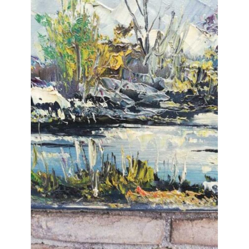 John Bevort(1917-1996)?,Eenden bij het meer. Olie/doek.