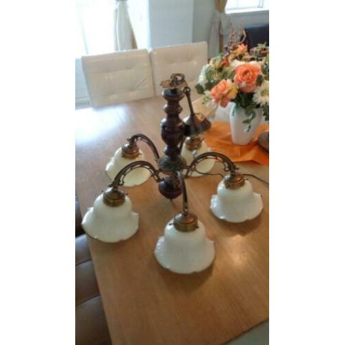 Te Koop: 5-armige antieke hanglamp met bloemkelken