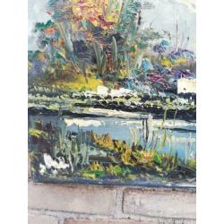 John Bevort(1917-1996)?,Eenden bij het meer. Olie/doek.