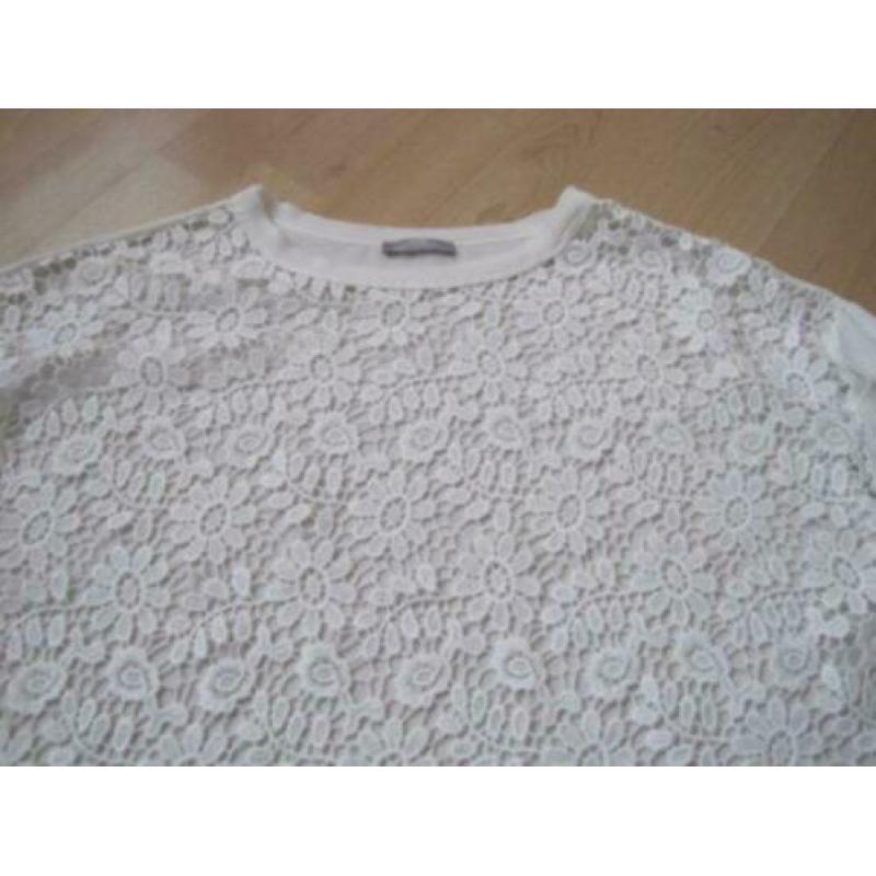 Witte korte ZARA top met kant maat S. Korte mouwen.