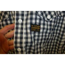 G-Star blauw/ wit geblokt overhemd Stockton Piping XL 32067