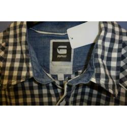 G-Star blauw/ wit geblokt overhemd Stockton Piping XL 32067