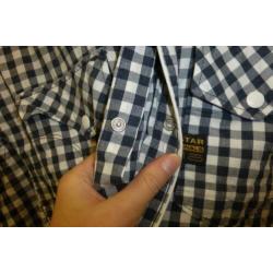 G-Star blauw/ wit geblokt overhemd Stockton Piping XL 32067