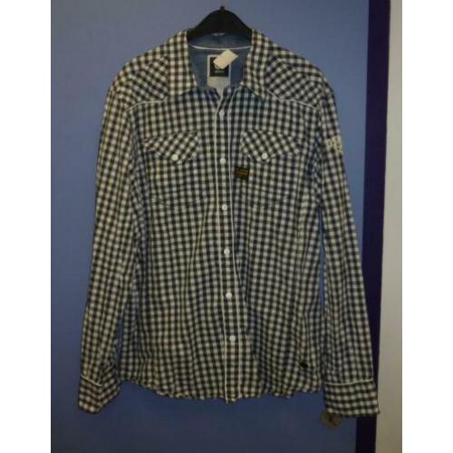G-Star blauw/ wit geblokt overhemd Stockton Piping XL 32067