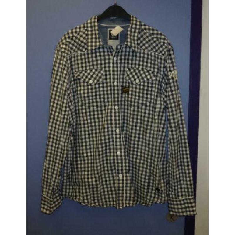 G-Star blauw/ wit geblokt overhemd Stockton Piping XL 32067