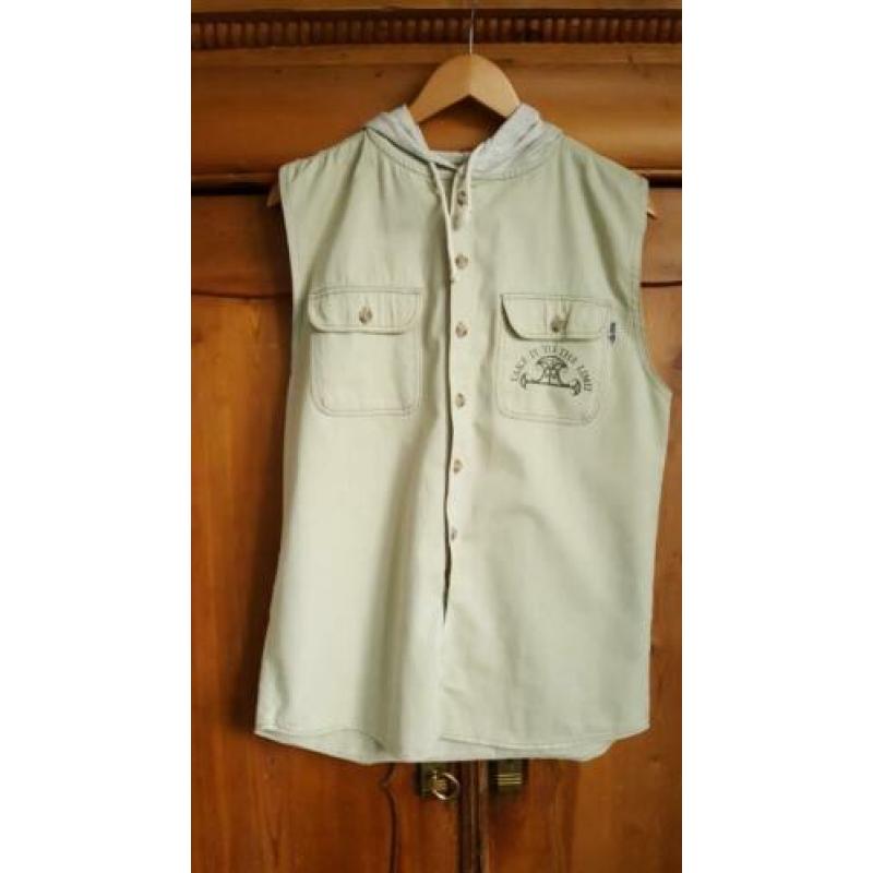 Urban Denim jacket vest met capuchon beige maat M (mouwloos)