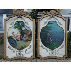 Handgeschilderde houten panelen kermis, circus, theater