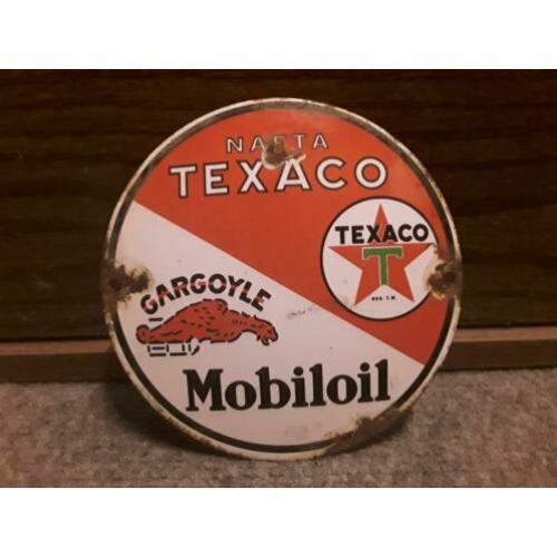 Texaco,gargoyle mobiloil, emaille bordje