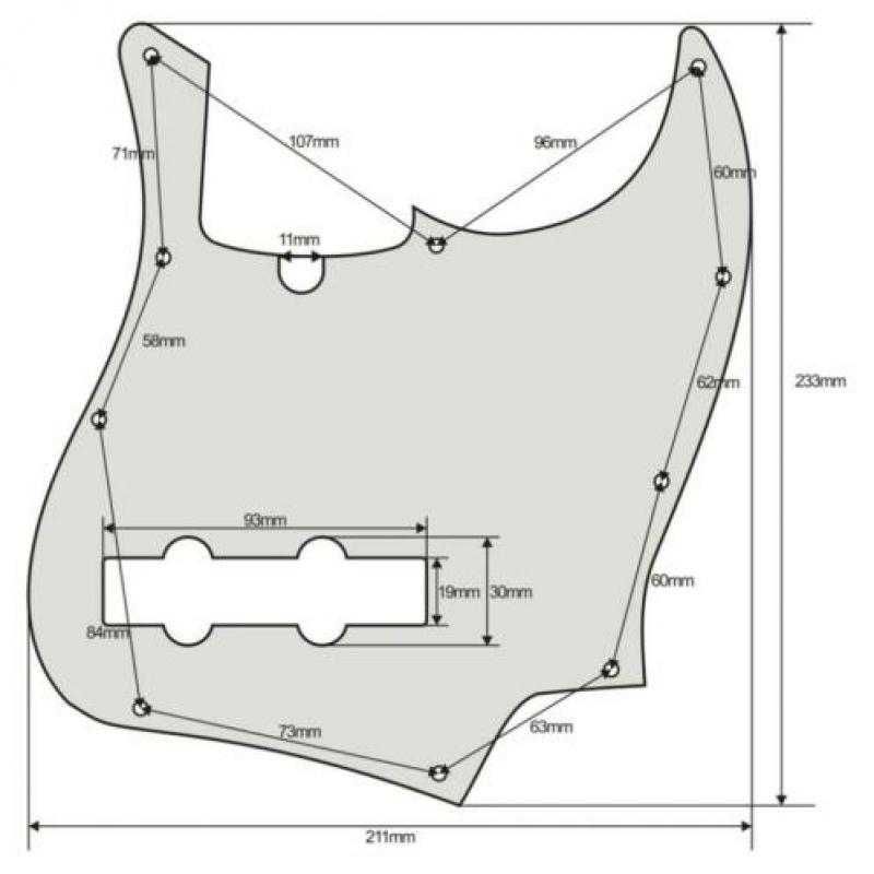 Slagplaat voor 4 snarige basgitaar (scatchplate 4 string jaz