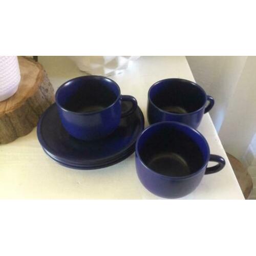 3 kobalt blauwe kop en schotels,koffie,thee,mok,vintage