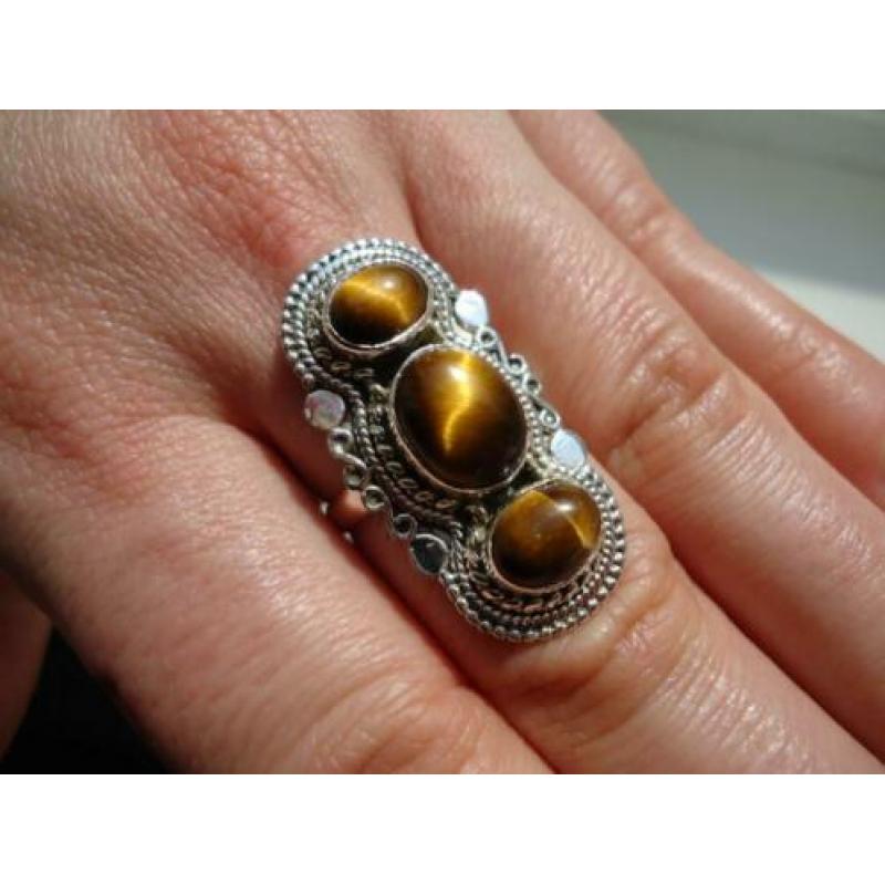 925 zilver ring tijger oog tijgeroog maat 17 3/4 - Vanoli