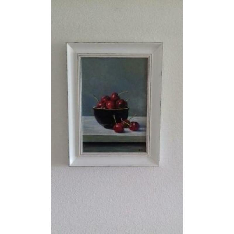 schilderij - olieverf kersen in schaal