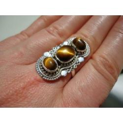 925 zilver ring tijger oog tijgeroog maat 17 3/4 - Vanoli