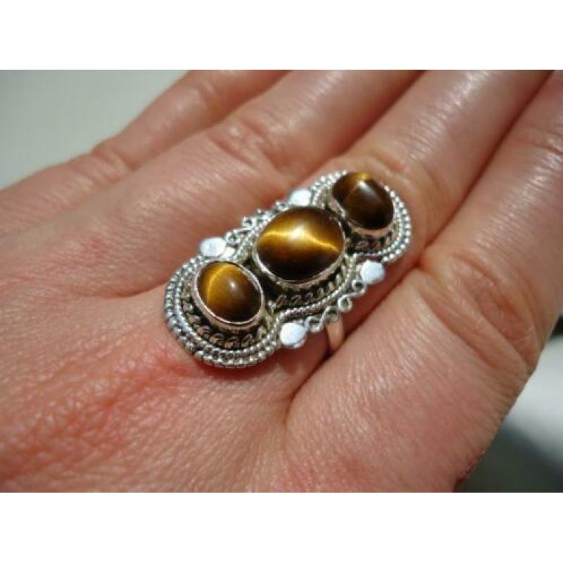 925 zilver ring tijger oog tijgeroog maat 17 3/4 - Vanoli