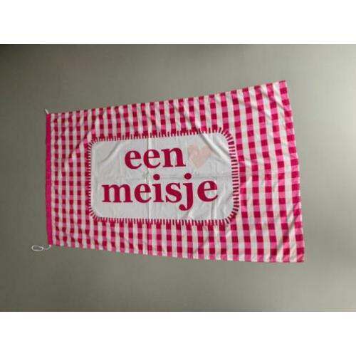 Geboorte vlag meisje en roze strik voor aan de voordeur