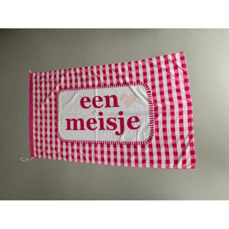 Geboorte vlag meisje en roze strik voor aan de voordeur