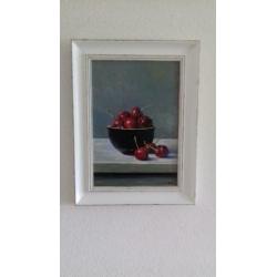 schilderij - olieverf kersen in schaal
