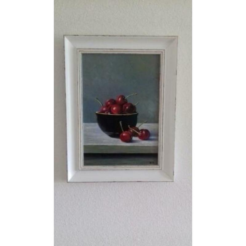 schilderij - olieverf kersen in schaal