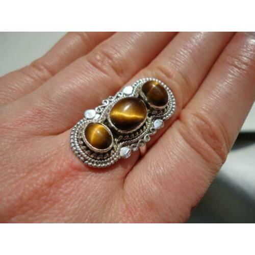 925 zilver ring tijger oog tijgeroog maat 17 3/4 - Vanoli