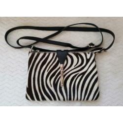 Borse in Pelle italiaans leer zwart zebra vacht schoudertas