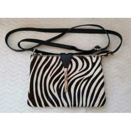 Borse in Pelle italiaans leer zwart zebra vacht schoudertas