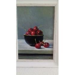schilderij - olieverf kersen in schaal
