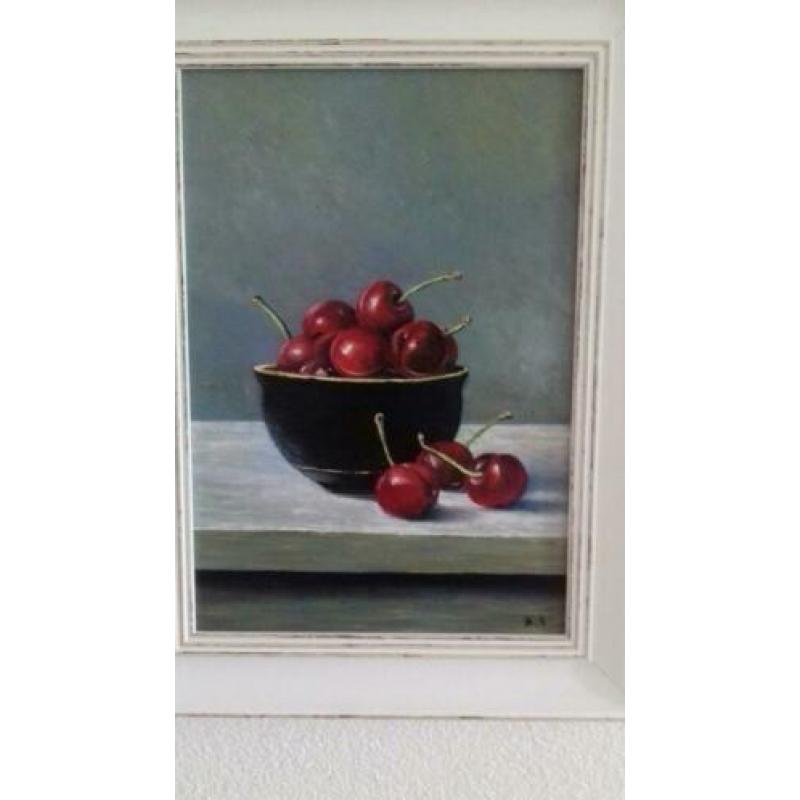 schilderij - olieverf kersen in schaal