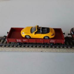 Marklin autotransport wagon met een Porsche en een Mercedes