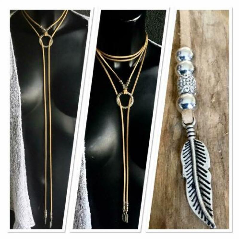 Boho Ibiza festival ketting / riem veertjes