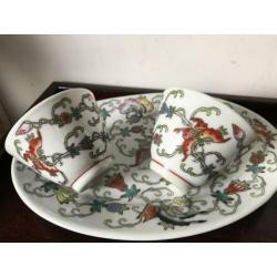 Chinees porselein set met kommetjes Vlinder decor Chinese