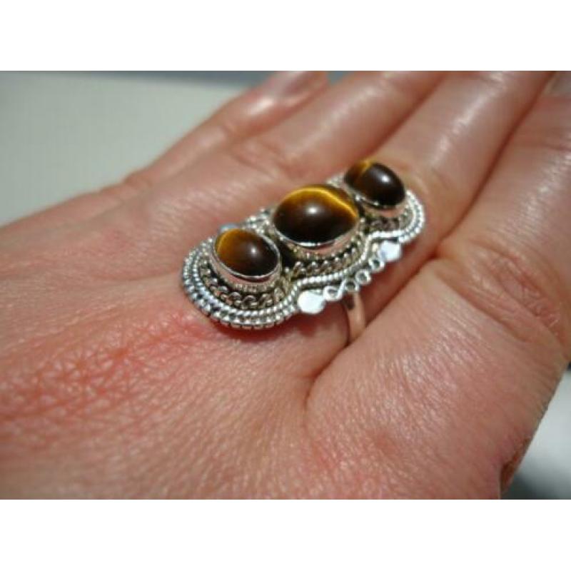 925 zilver ring tijger oog tijgeroog maat 17 3/4 - Vanoli