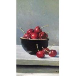 schilderij - olieverf kersen in schaal