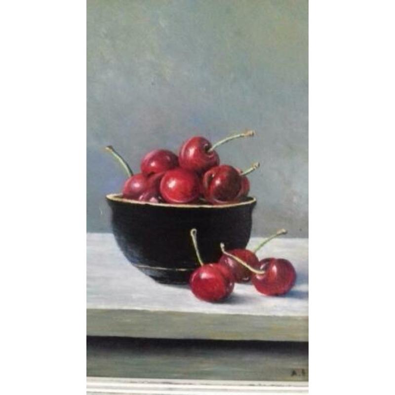 schilderij - olieverf kersen in schaal