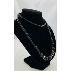 Vintage art Deco lange ketting zwarte glas kralen