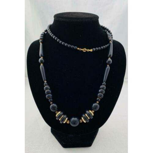 Vintage art Deco lange ketting zwarte glas kralen