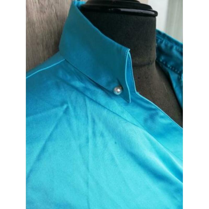 Caliban turquoise blouse zijde 42 overslag L
