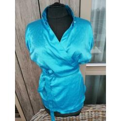 Caliban turquoise blouse zijde 42 overslag L