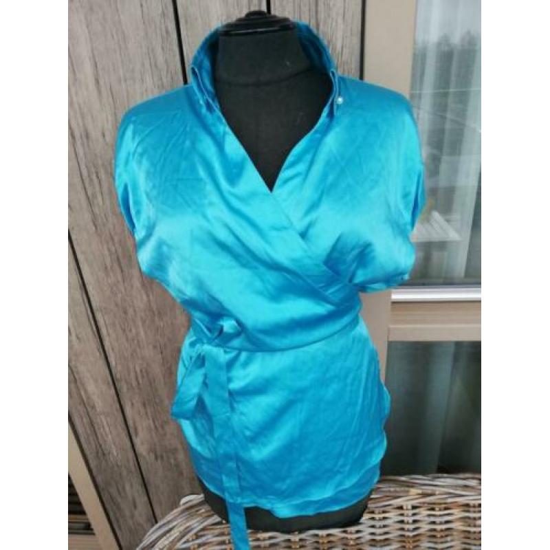 Caliban turquoise blouse zijde 42 overslag L