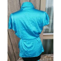 Caliban turquoise blouse zijde 42 overslag L