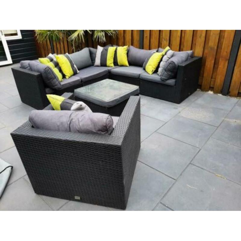 zeer groot wicker loungeset met opbergzak