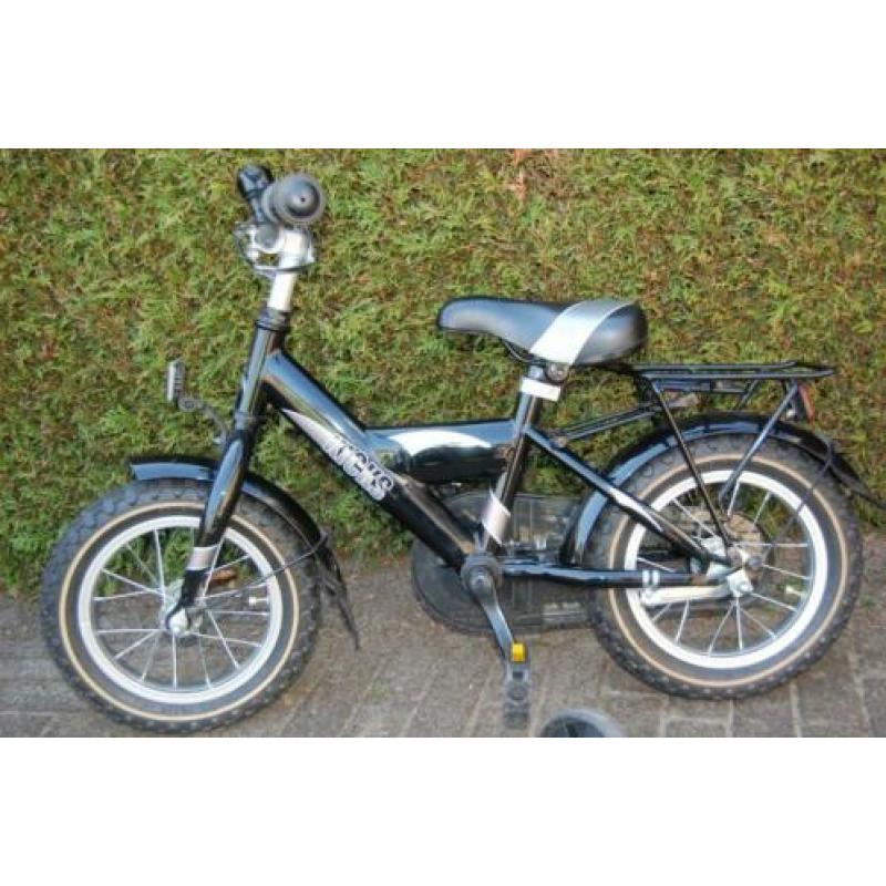 Nette jongensfiets 12 inch, Popal, zwart, met zijwieltjes