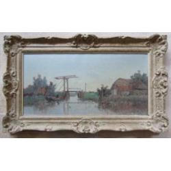 Jan Knikker sr 1889-1975==de ophaalbrug==doek 40 x 80 cm =