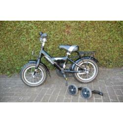 Nette jongensfiets 12 inch, Popal, zwart, met zijwieltjes