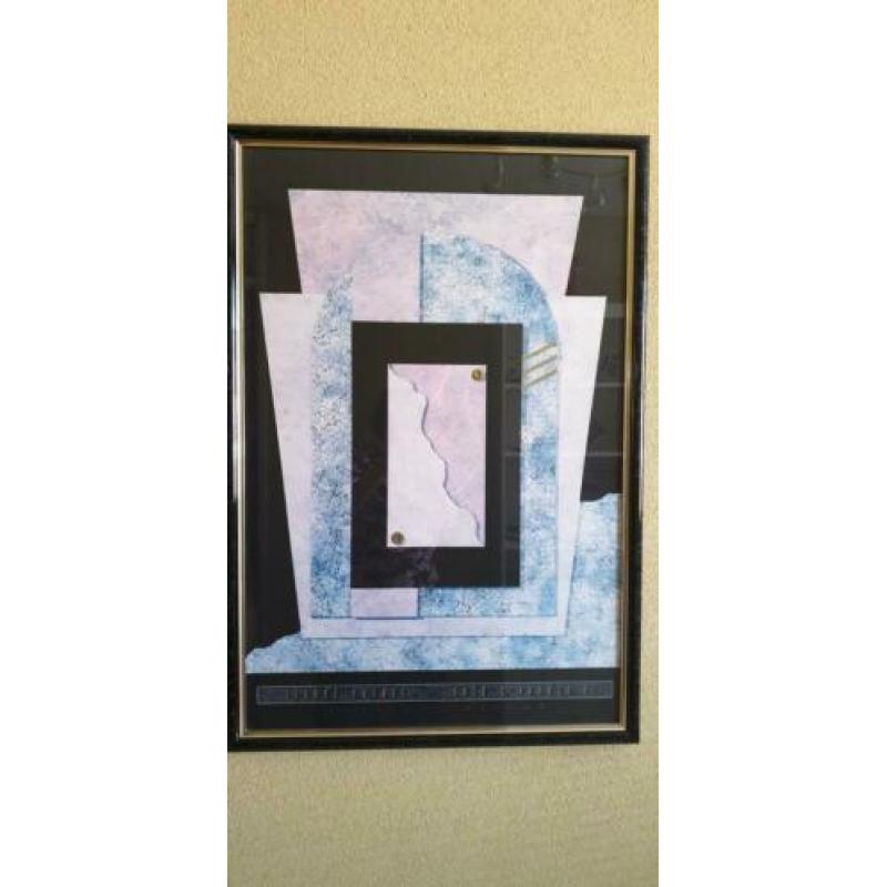Twee grote moderne litho"s met mooie lijst