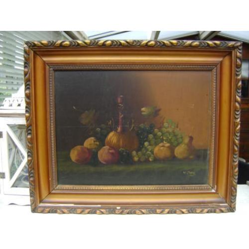schilderij stil leven ,met barok lijst op paneel