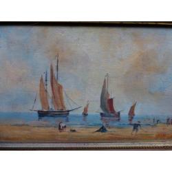 Pêcheurs á pied marée basse Zeezicht Eugêne Jacquet 1900