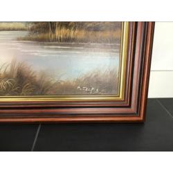 schilderij van neerstrijkende eenden 60x40cm