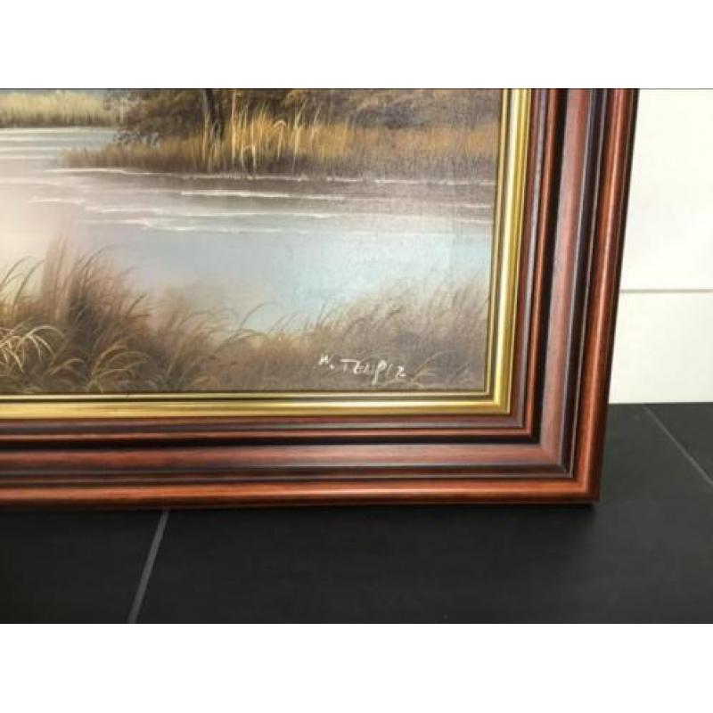 schilderij van neerstrijkende eenden 60x40cm