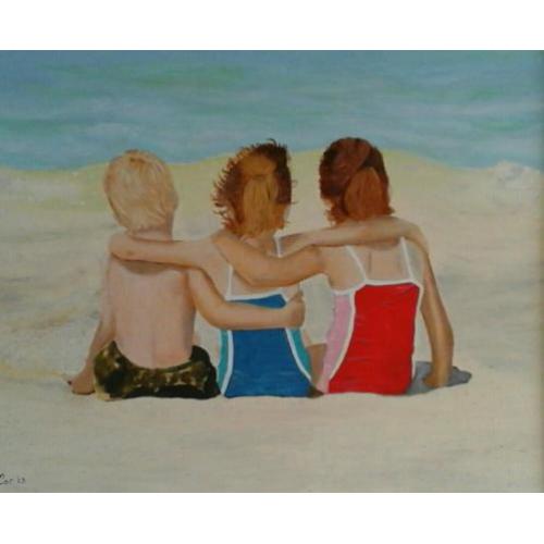 Zonnig strand met kinderen - zee - zomer - strandgezicht