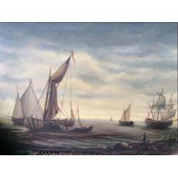 Fraai oud schilderij MARINE (olieverf op doek)